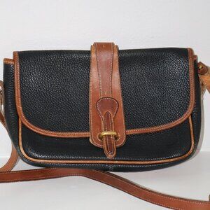 Dooney Bourke Black Brown All Weather Leather Equestrian Shoulder Bag